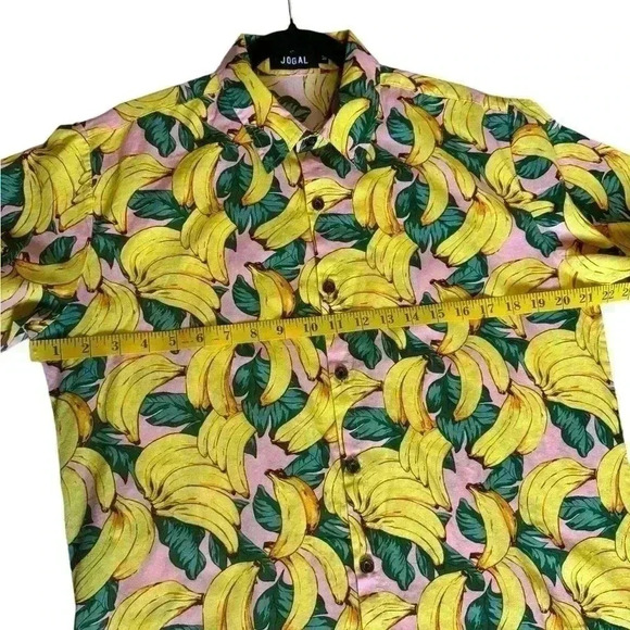 Jogal Shirt Men's Medium Banana Pattern Button Up Short Sleeve Tropical Leaf - Picture 6 of 11